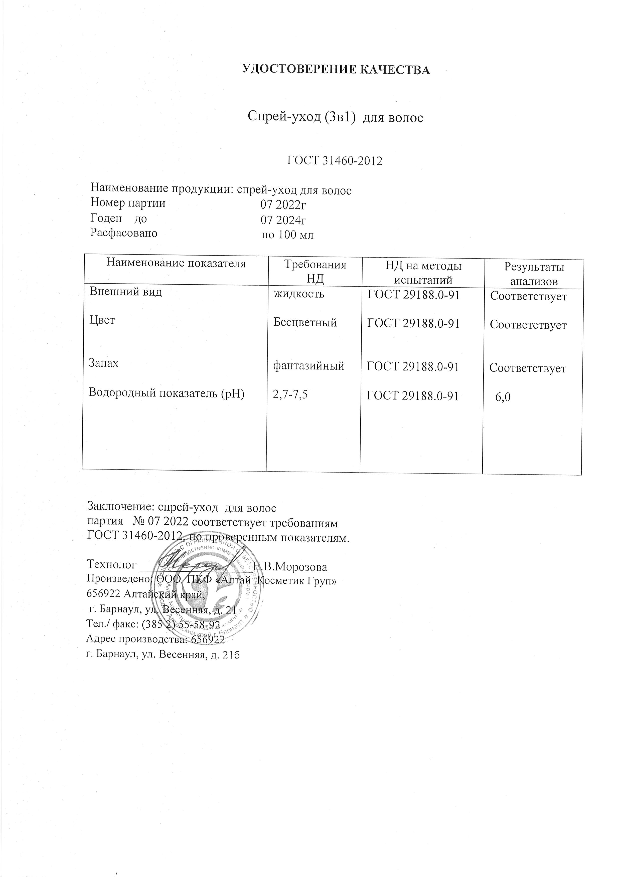 Паспорт №072022